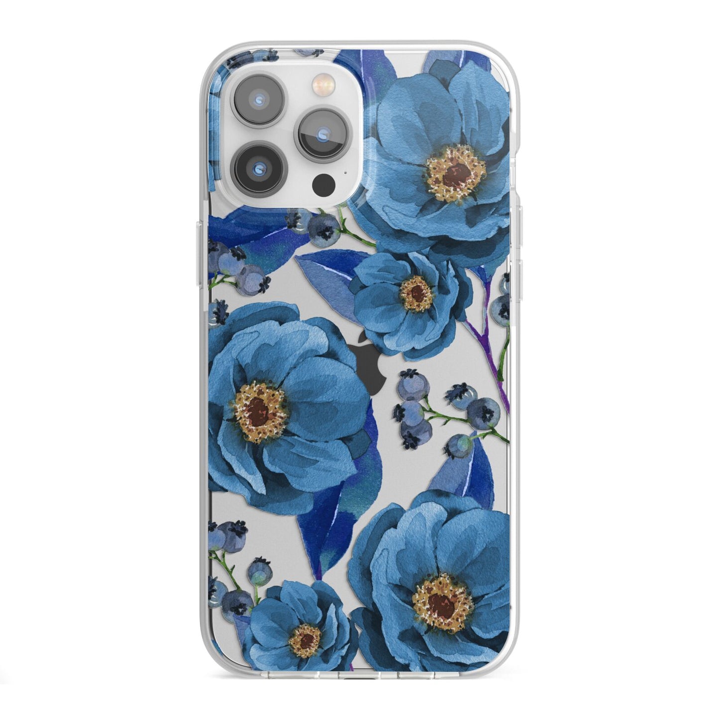 Blue Peonies iPhone 13 Pro Max TPU Impact Case with White Edges