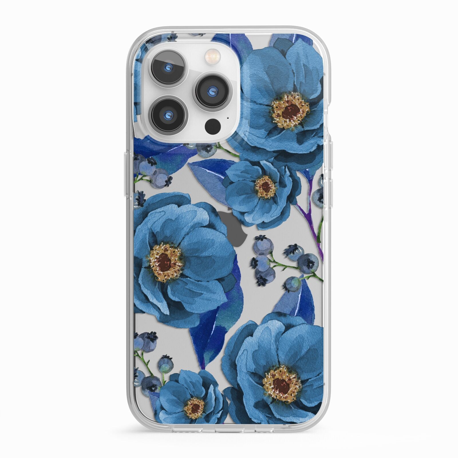 Blue Peonies iPhone 13 Pro TPU Impact Case with White Edges