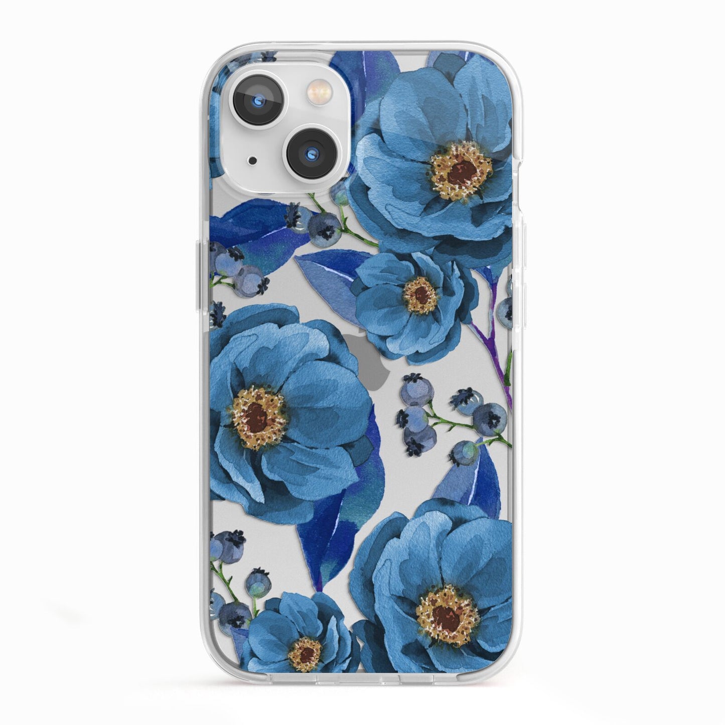 Blue Peonies iPhone 13 TPU Impact Case with White Edges