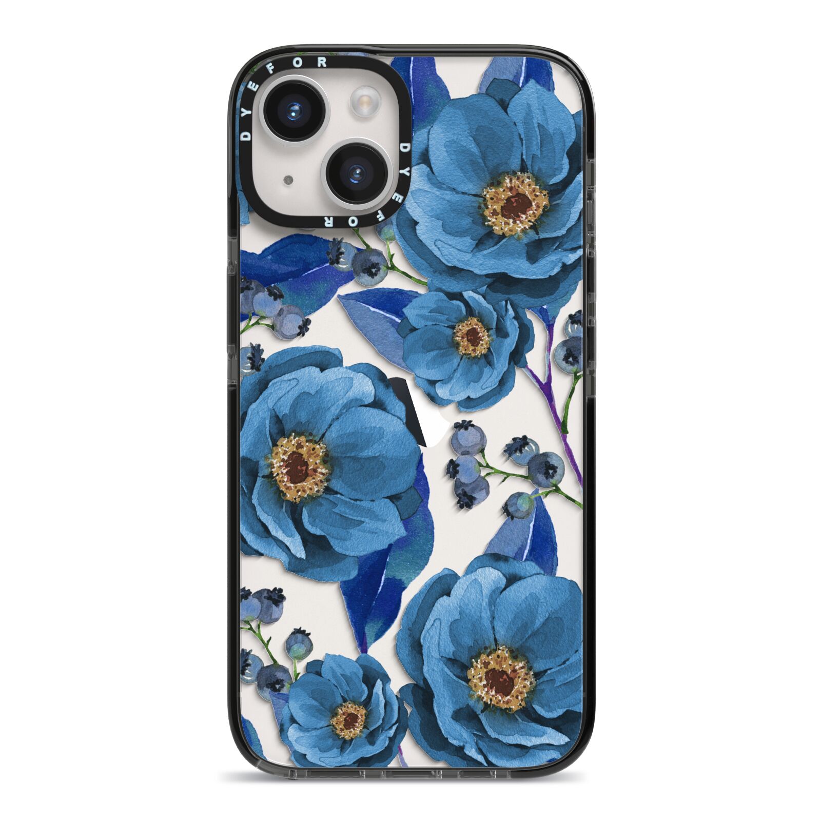 Blue Peonies iPhone 14 Black Impact Case on Silver phone