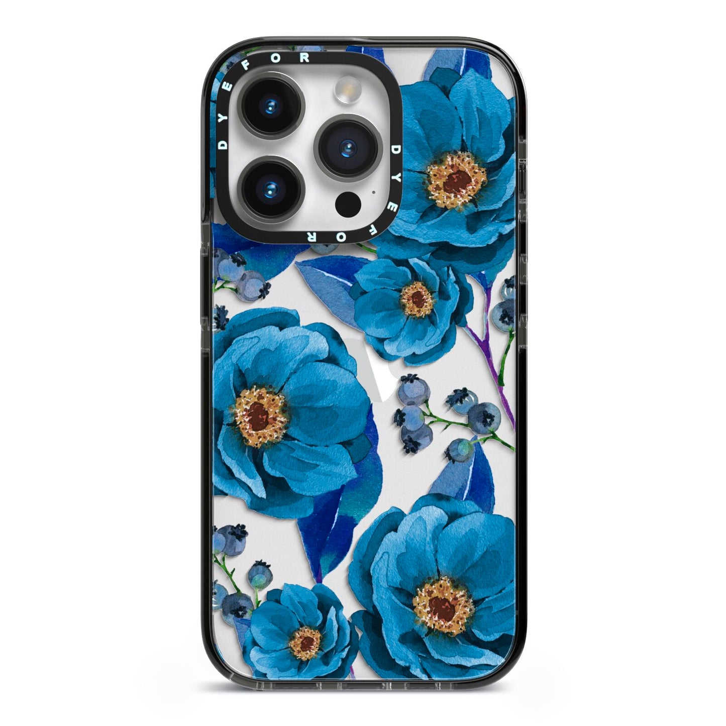 Blue Peonies iPhone 14 Pro Black Impact Case on Silver phone