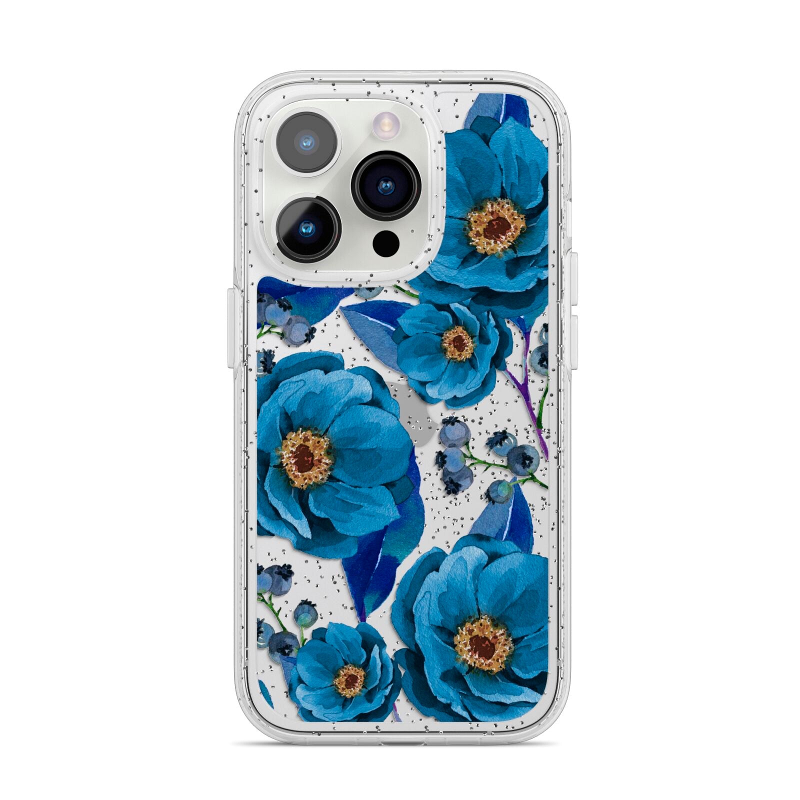 Blue Peonies iPhone 14 Pro Glitter Tough Case Silver