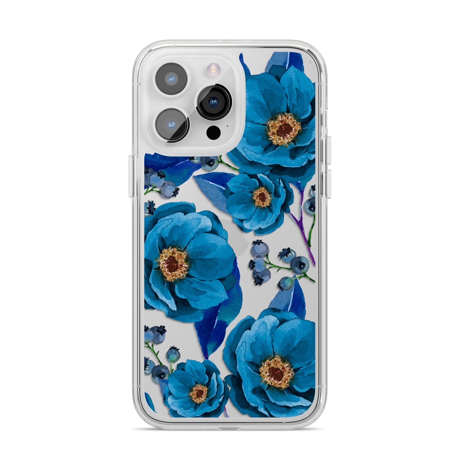 Blue Peonies iPhone 14 Pro Max Clear Tough Case Silver