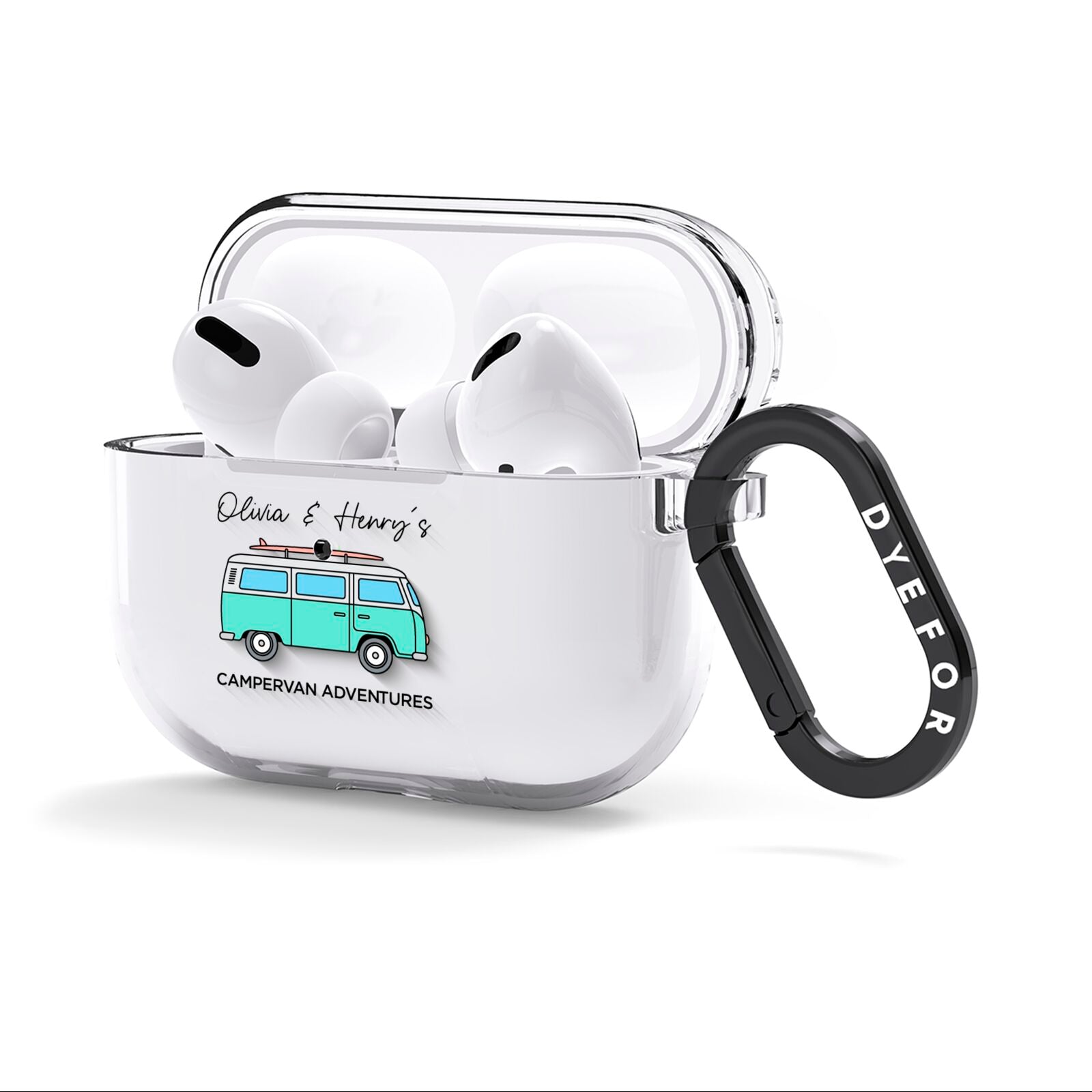 Blue Personalised Campervan Adventures AirPods Clear Case 3rd Gen Side Image