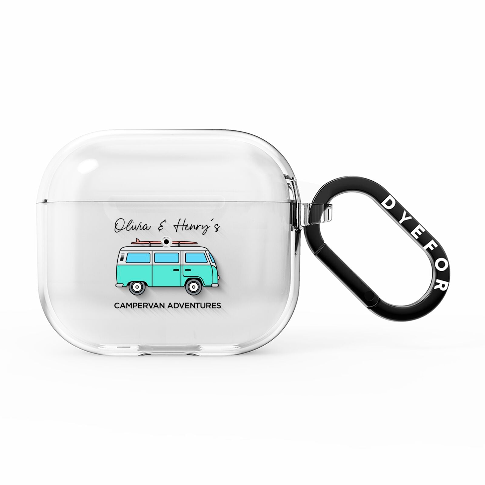 Blue Personalised Campervan Adventures AirPods Clear Case 3rd Gen