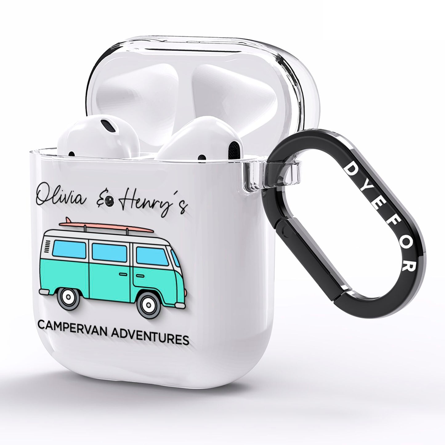 Blue Personalised Campervan Adventures AirPods Clear Case Side Image