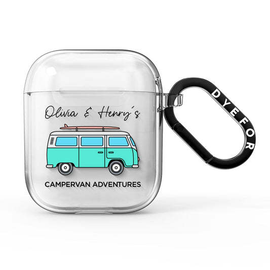 Blue Personalised Campervan Adventures AirPods Clear Case