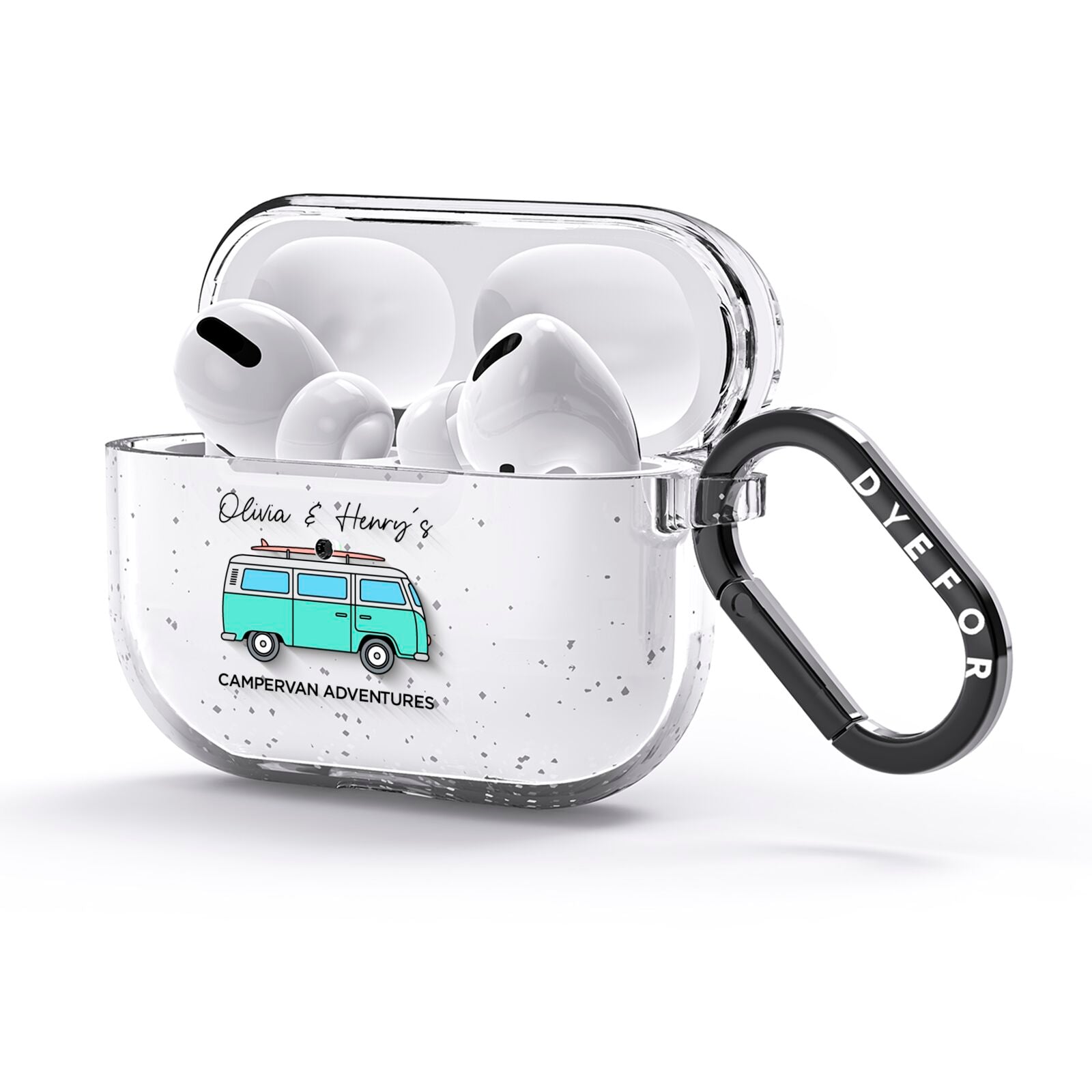 Blue Personalised Campervan Adventures AirPods Glitter Case 3rd Gen Side Image