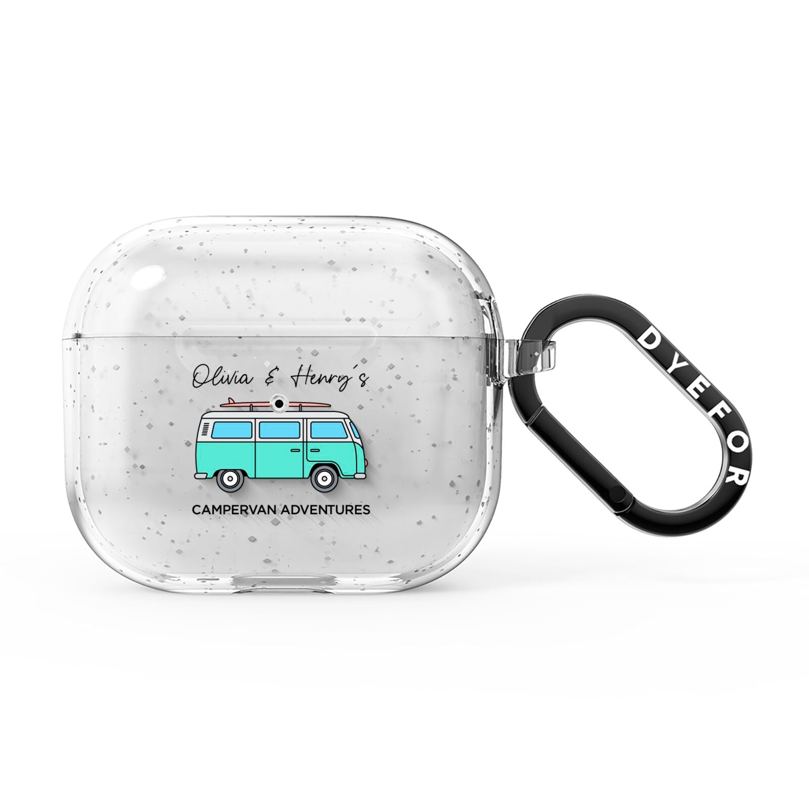 Blue Personalised Campervan Adventures AirPods Glitter Case 3rd Gen