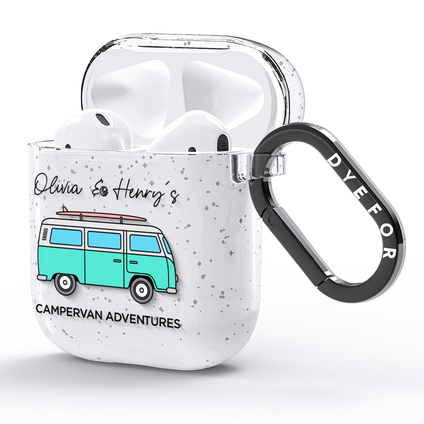 Blue Personalised Campervan Adventures AirPods Glitter Case Side Image