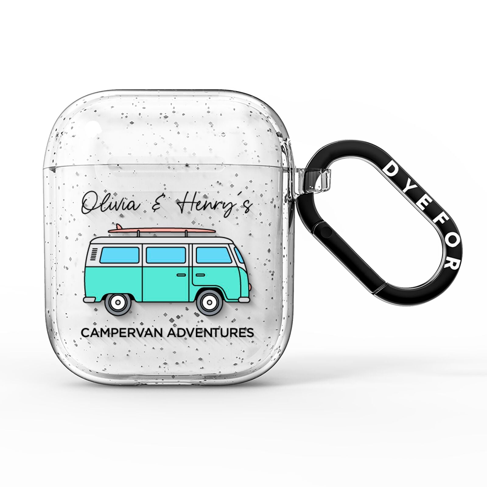 Blue Personalised Campervan Adventures AirPods Glitter Case