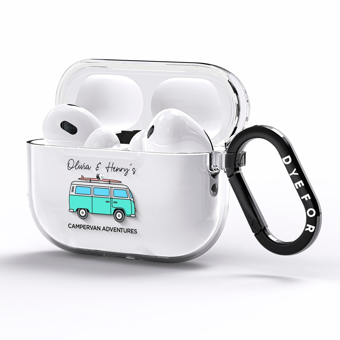 Blue Personalised Campervan Adventures AirPods Pro Clear Case Side Image