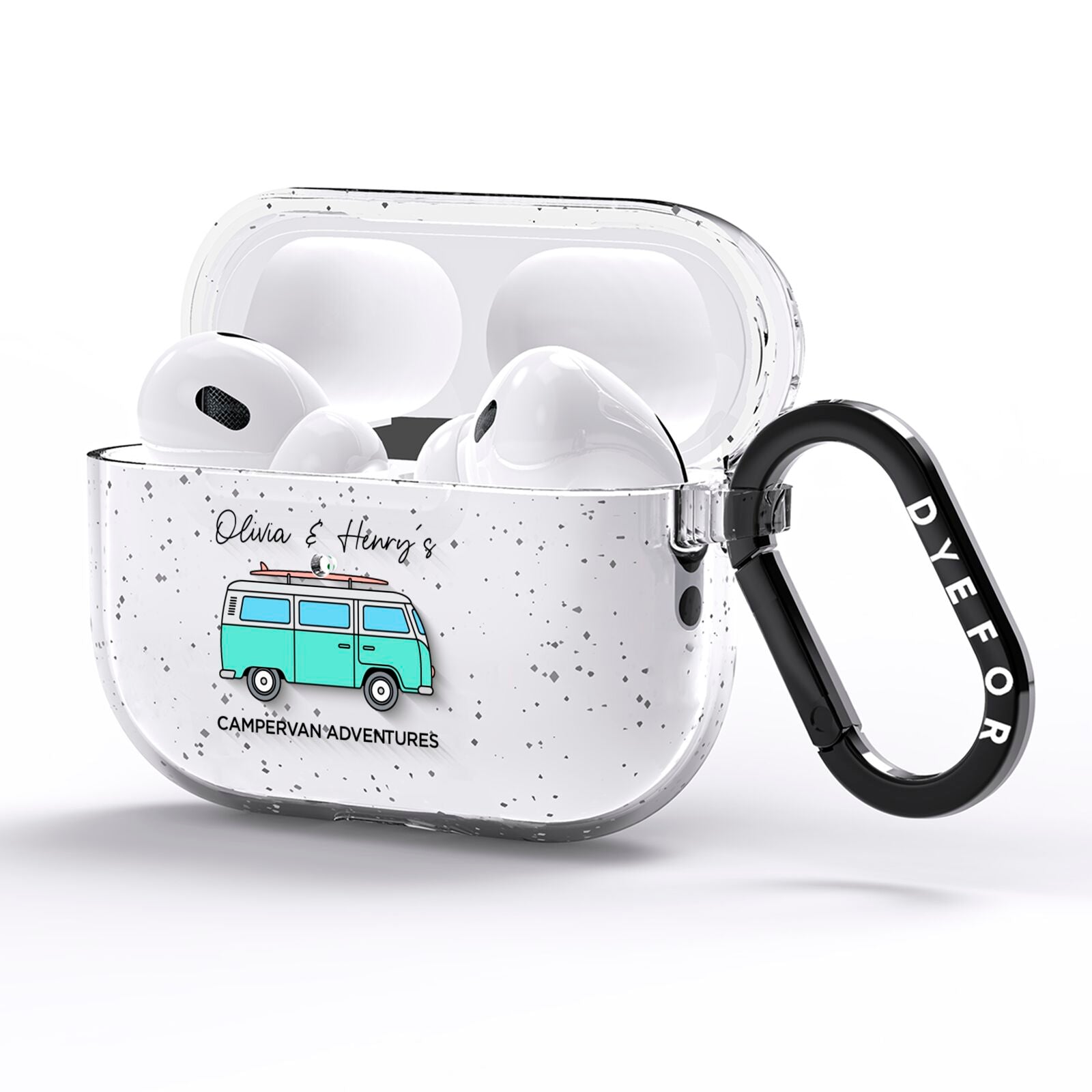 Blue Personalised Campervan Adventures AirPods Pro Glitter Case Side Image