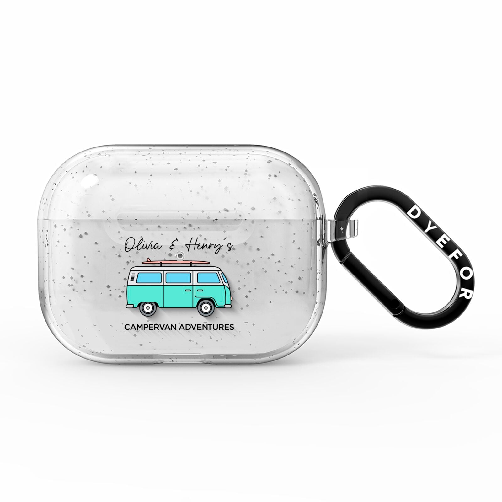 Blue Personalised Campervan Adventures AirPods Pro Glitter Case