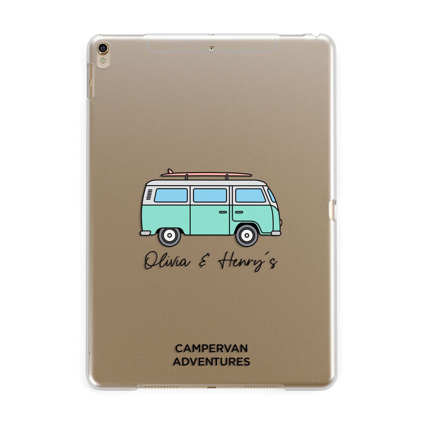 Blue Personalised Campervan Adventures Apple iPad Gold Case