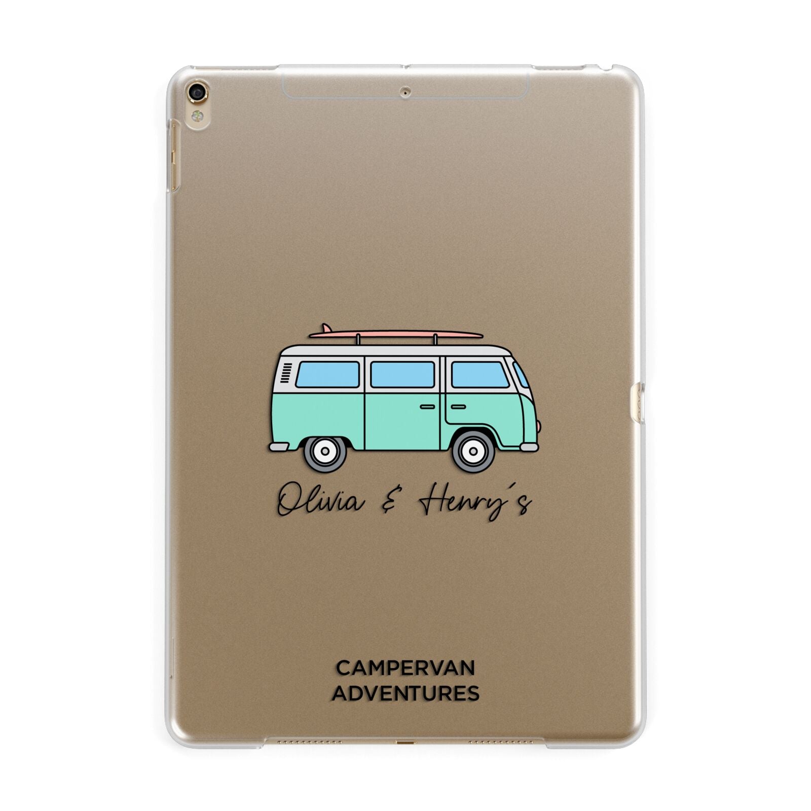 Blue Personalised Campervan Adventures Apple iPad Gold Case