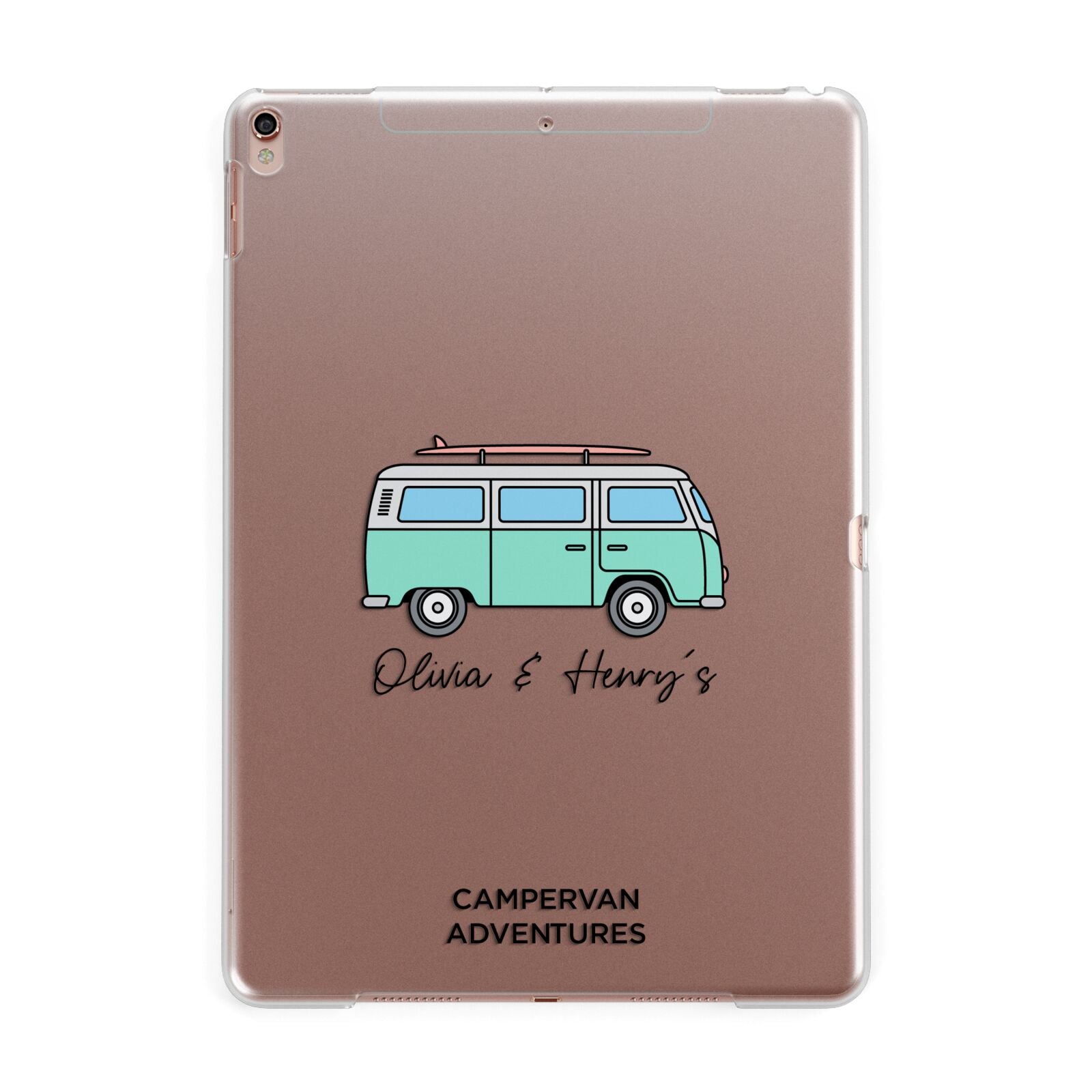 Blue Personalised Campervan Adventures Apple iPad Rose Gold Case