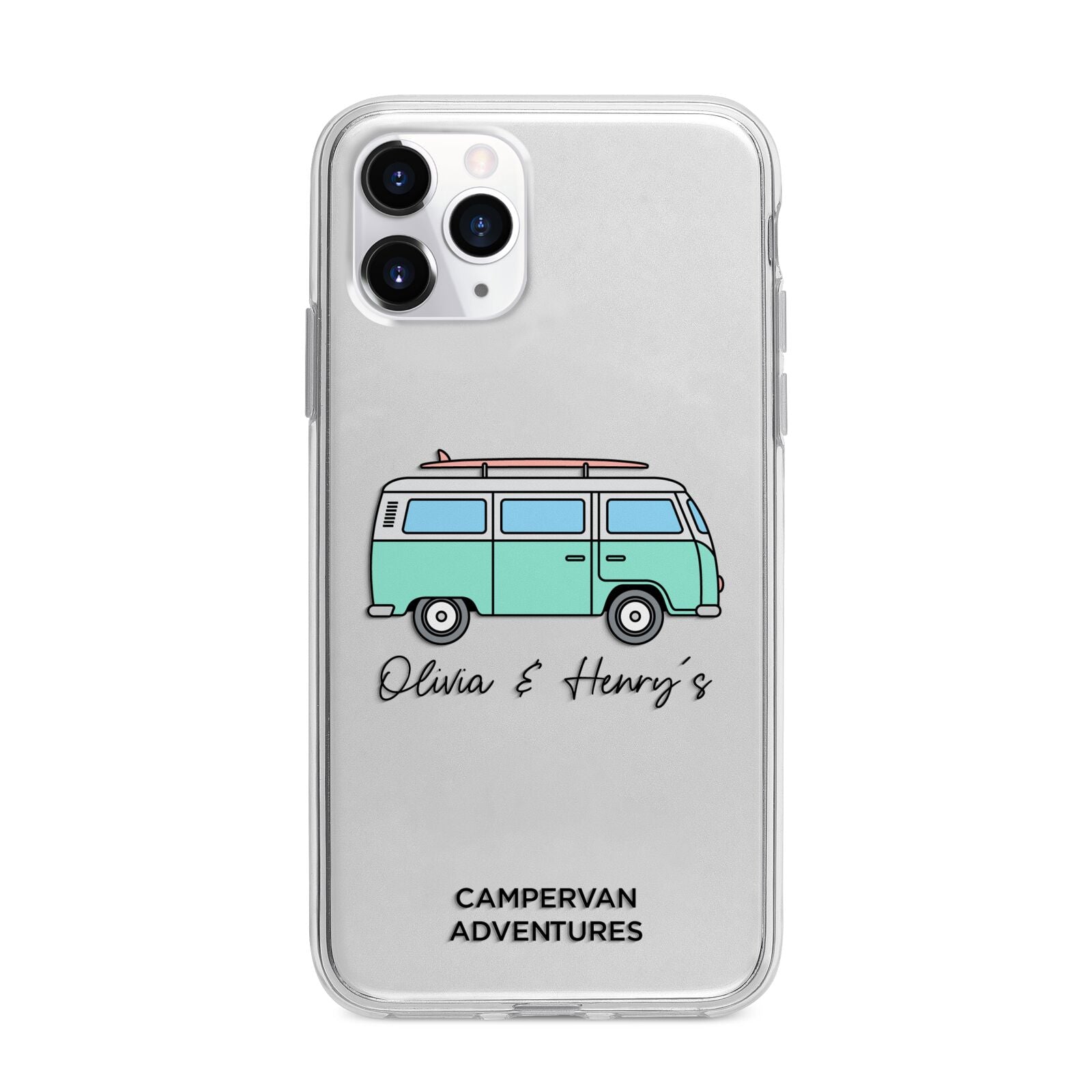 Blue Personalised Campervan Adventures Apple iPhone 11 Pro Max in Silver with Bumper Case