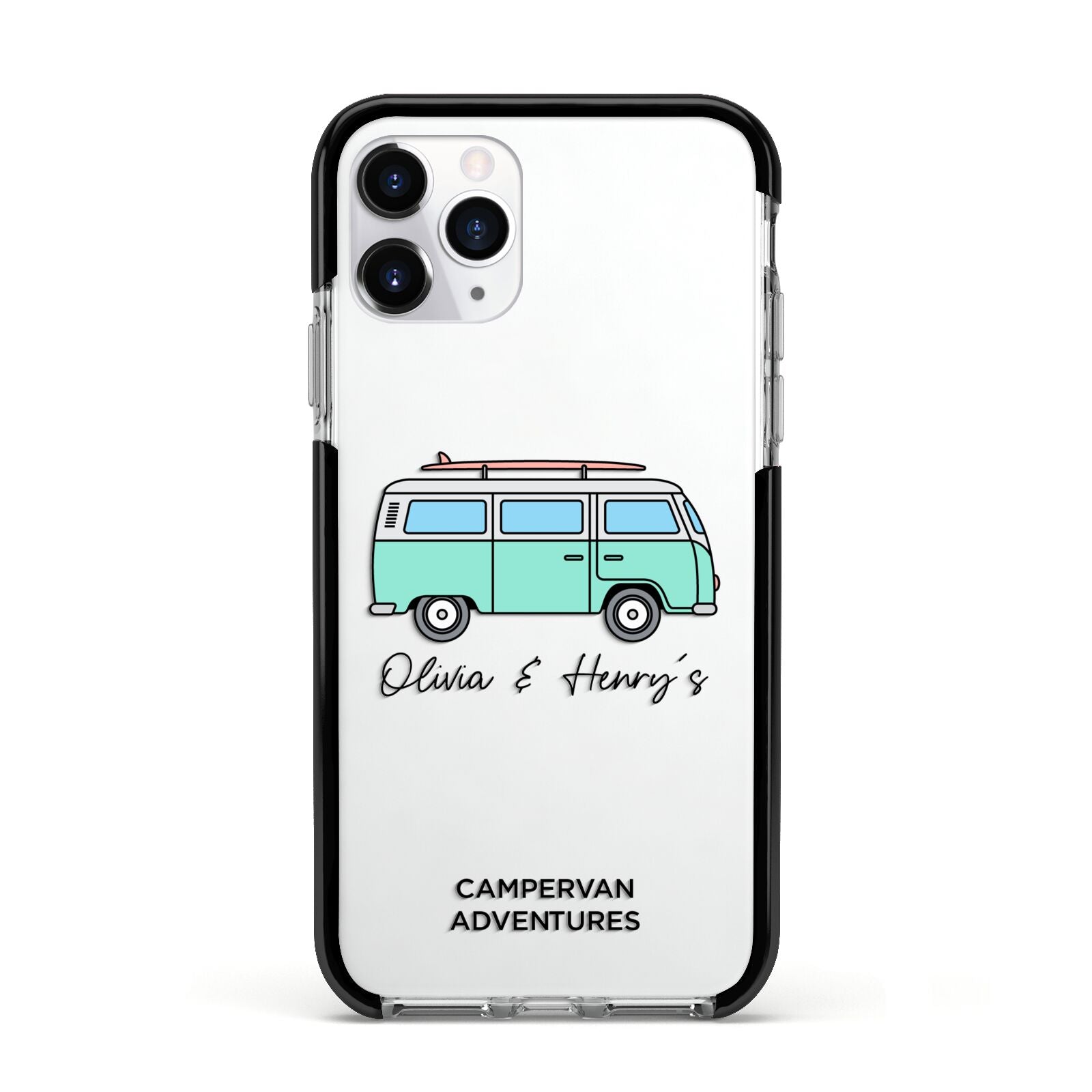 Blue Personalised Campervan Adventures Apple iPhone 11 Pro in Silver with Black Impact Case