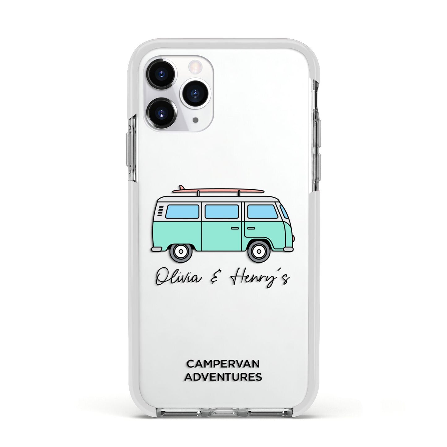 Blue Personalised Campervan Adventures Apple iPhone 11 Pro in Silver with White Impact Case