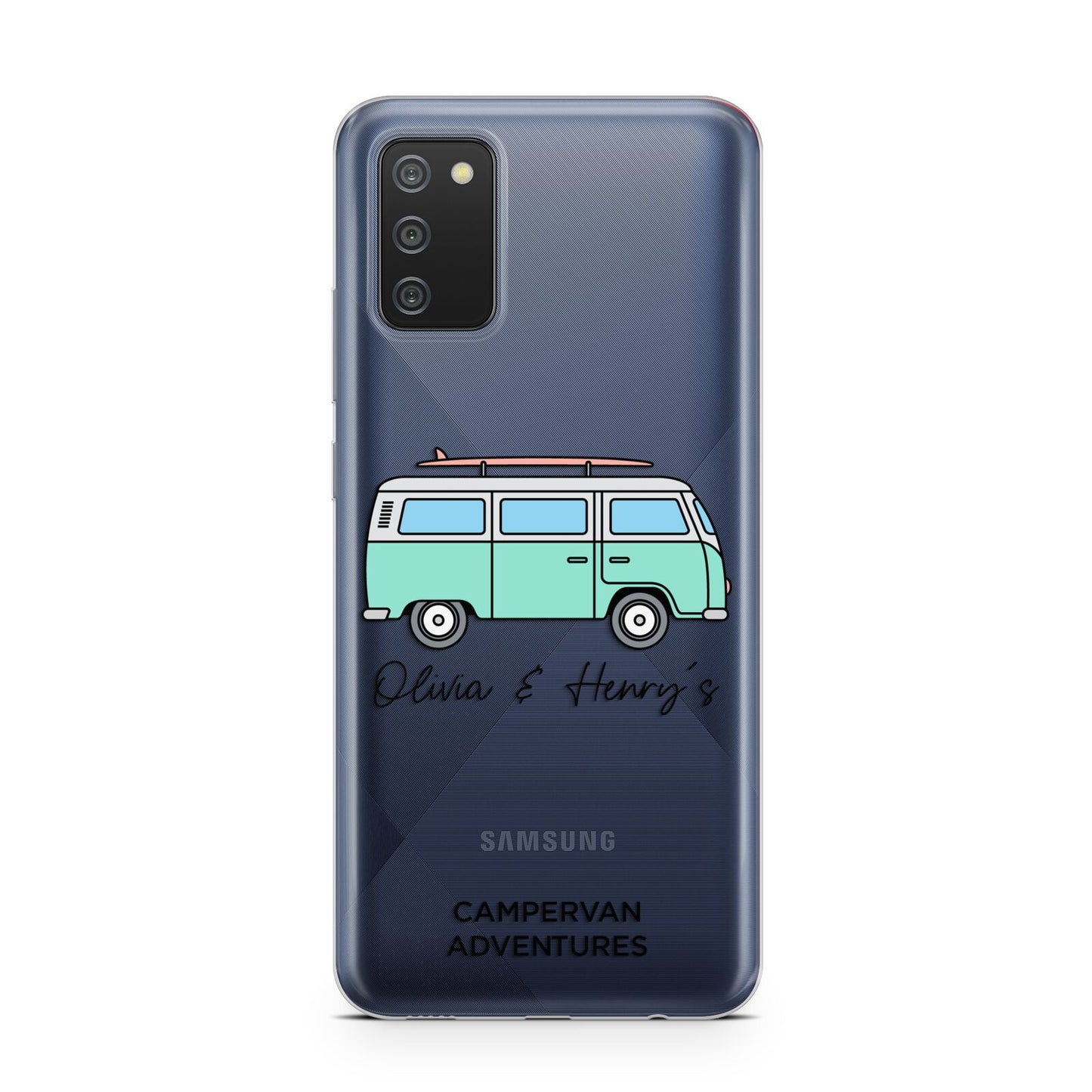 Blue Personalised Campervan Adventures Samsung A02s Case