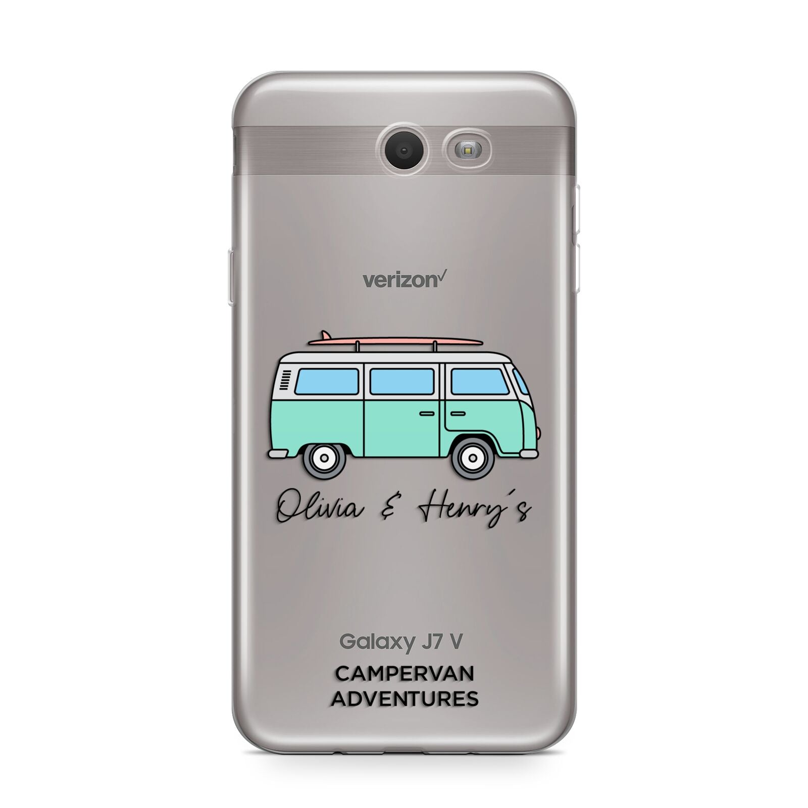 Blue Personalised Campervan Adventures Samsung Galaxy J7 2017 Case