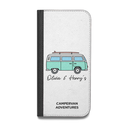 Blue Personalised Campervan Adventures Vegan Leather Flip Samsung Case