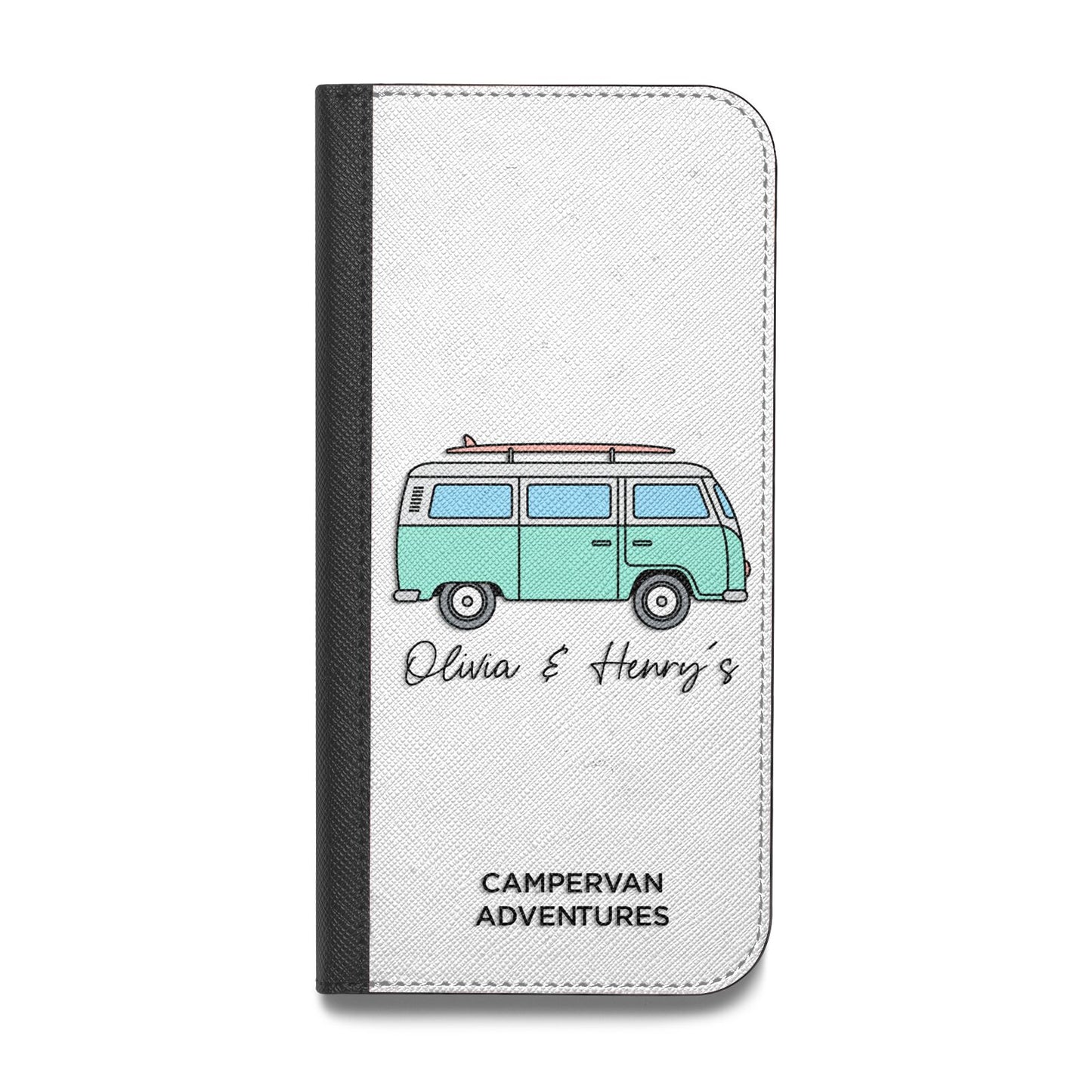 Blue Personalised Campervan Adventures Vegan Leather Flip iPhone Case