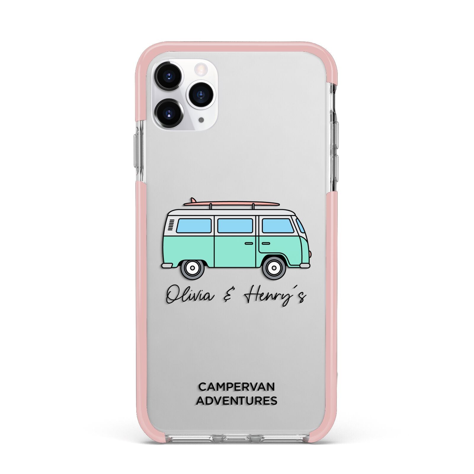 Blue Personalised Campervan Adventures iPhone 11 Pro Max Impact Pink Edge Case