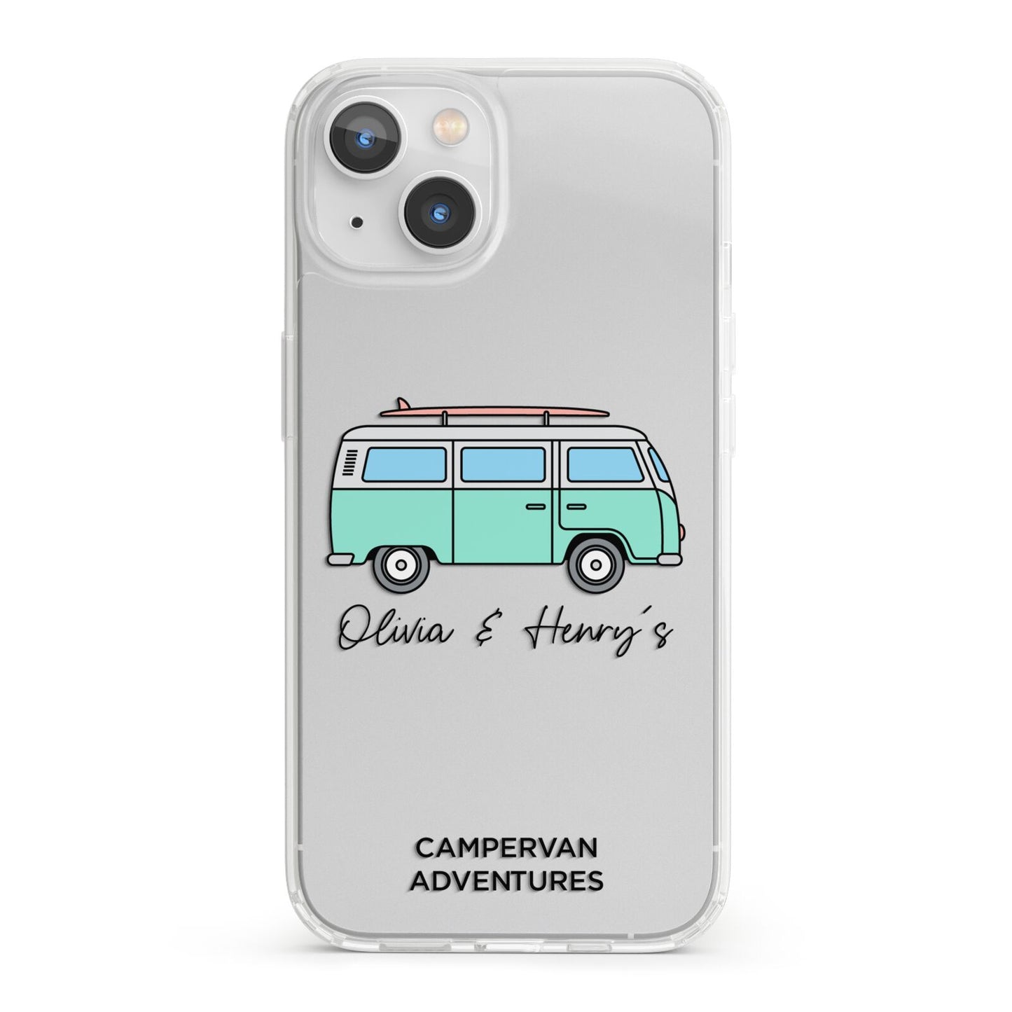 Blue Personalised Campervan Adventures iPhone 13 Clear Bumper Case