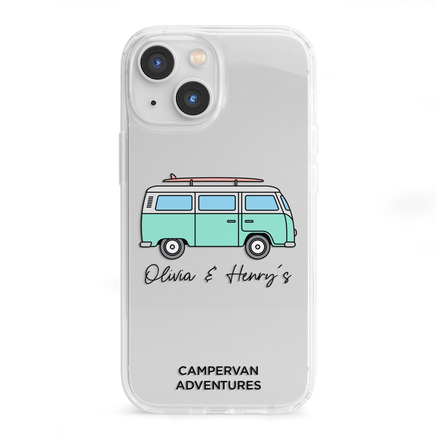 Blue Personalised Campervan Adventures iPhone 13 Mini Clear Bumper Case