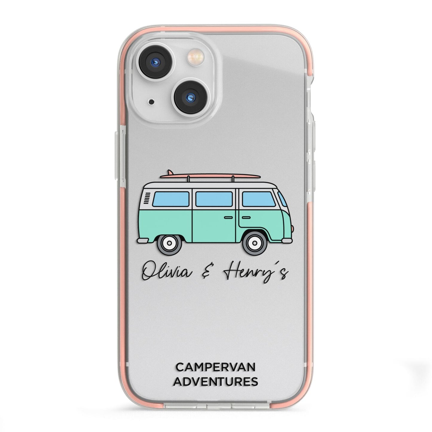 Blue Personalised Campervan Adventures iPhone 13 Mini TPU Impact Case with Pink Edges