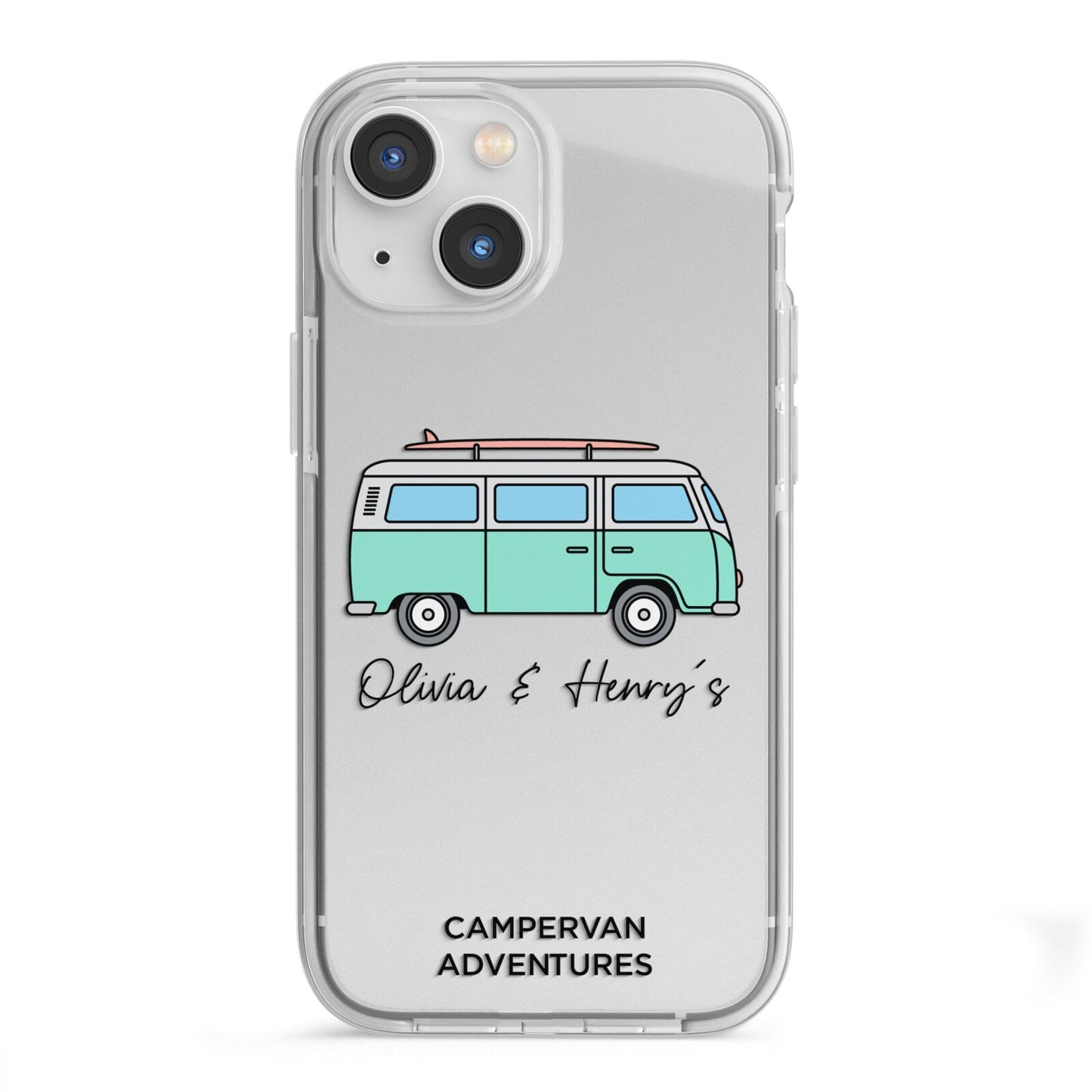 Blue Personalised Campervan Adventures iPhone 13 Mini TPU Impact Case with White Edges