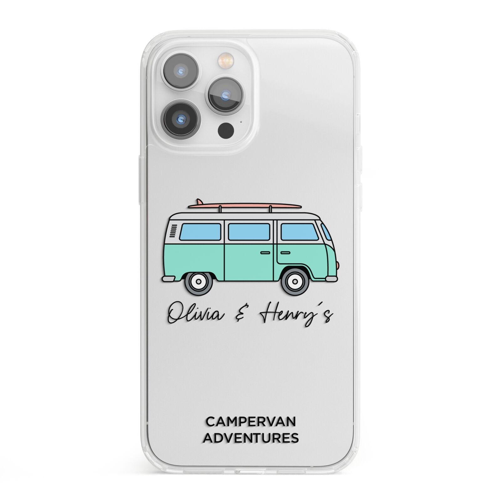 Blue Personalised Campervan Adventures iPhone 13 Pro Max Clear Bumper Case