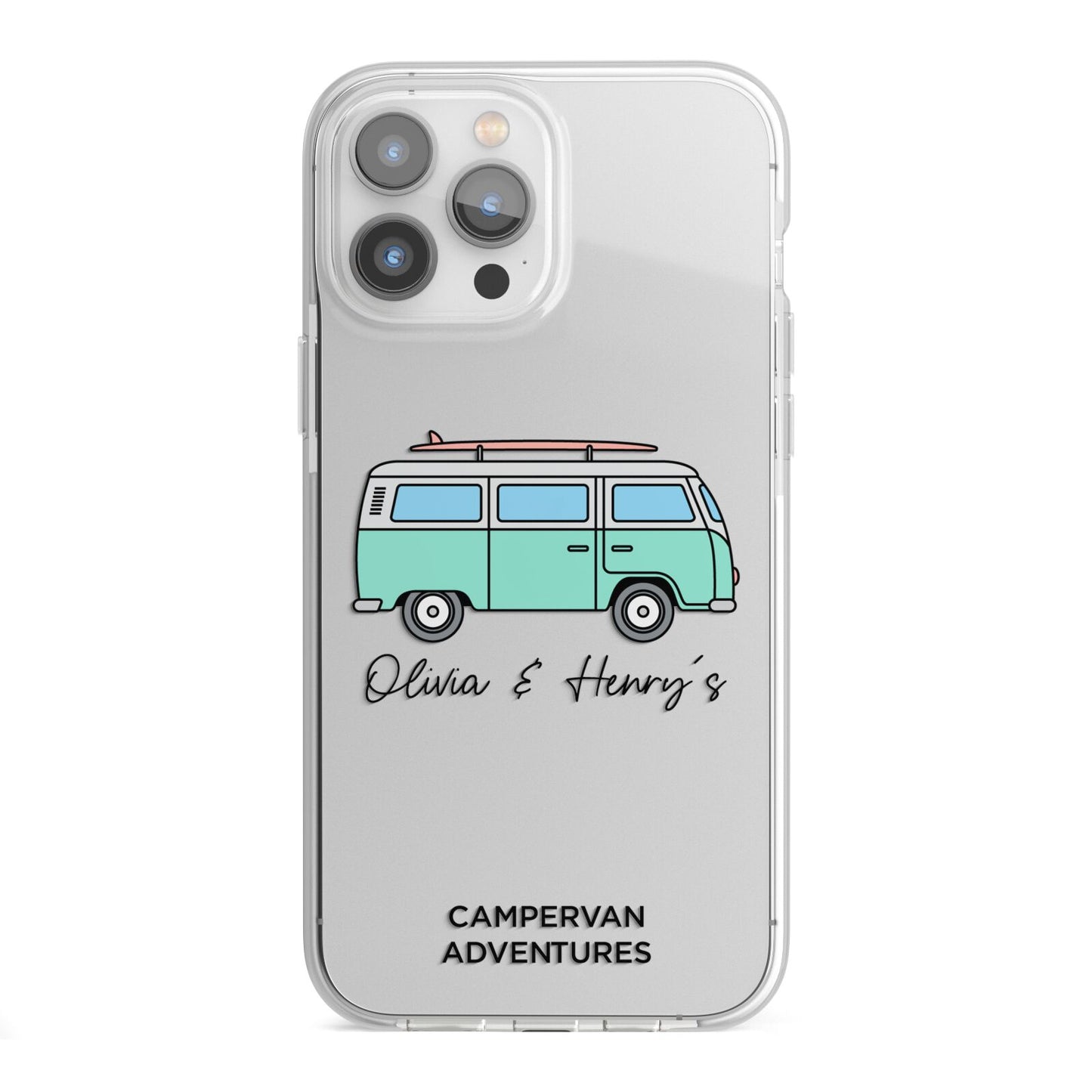 Blue Personalised Campervan Adventures iPhone 13 Pro Max TPU Impact Case with White Edges