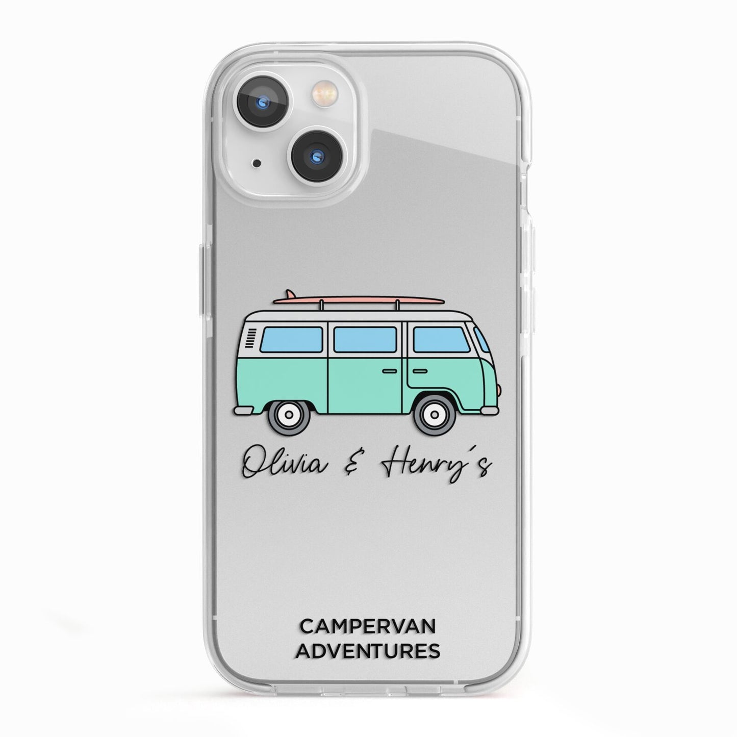 Blue Personalised Campervan Adventures iPhone 13 TPU Impact Case with White Edges