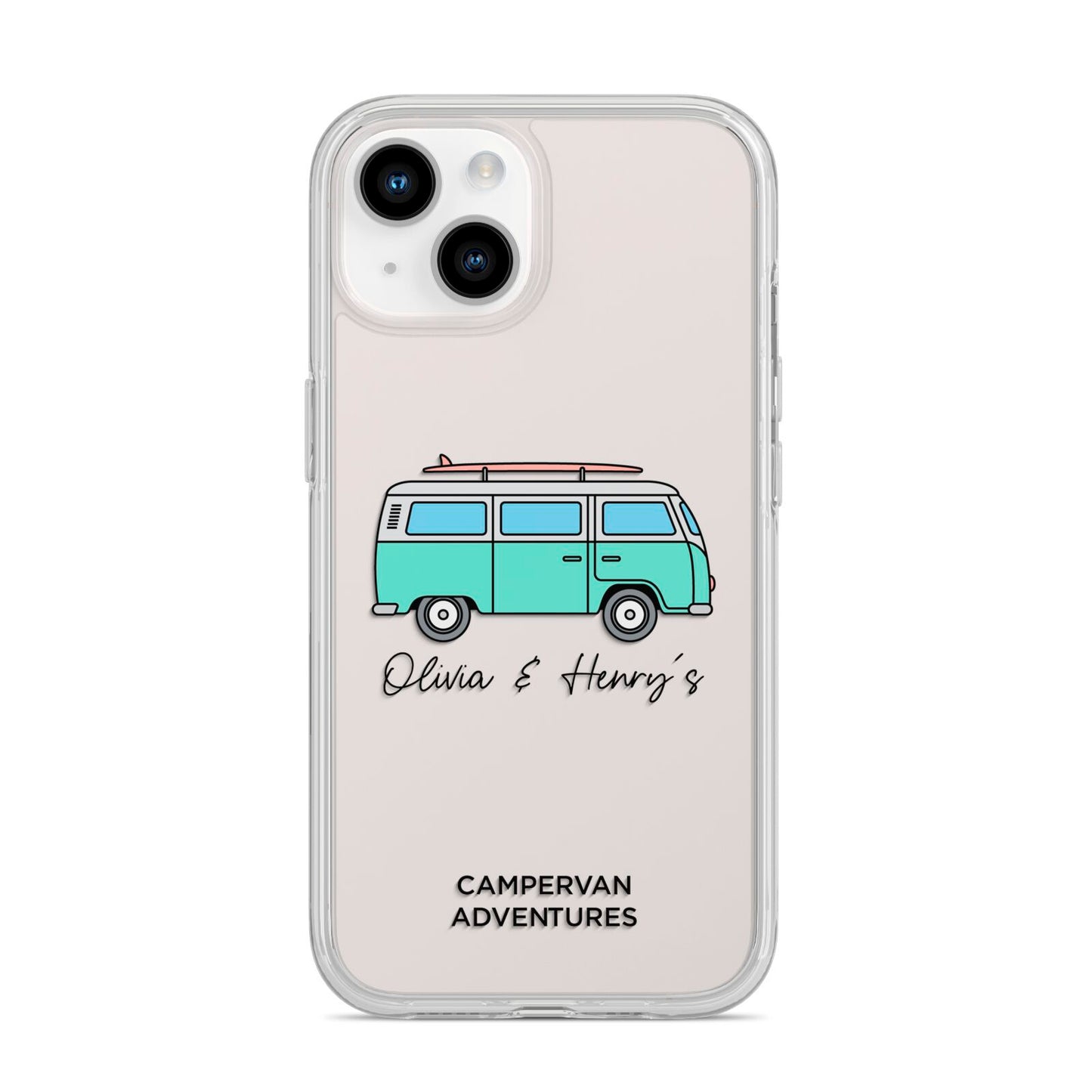 Blue Personalised Campervan Adventures iPhone 14 Clear Tough Case Starlight