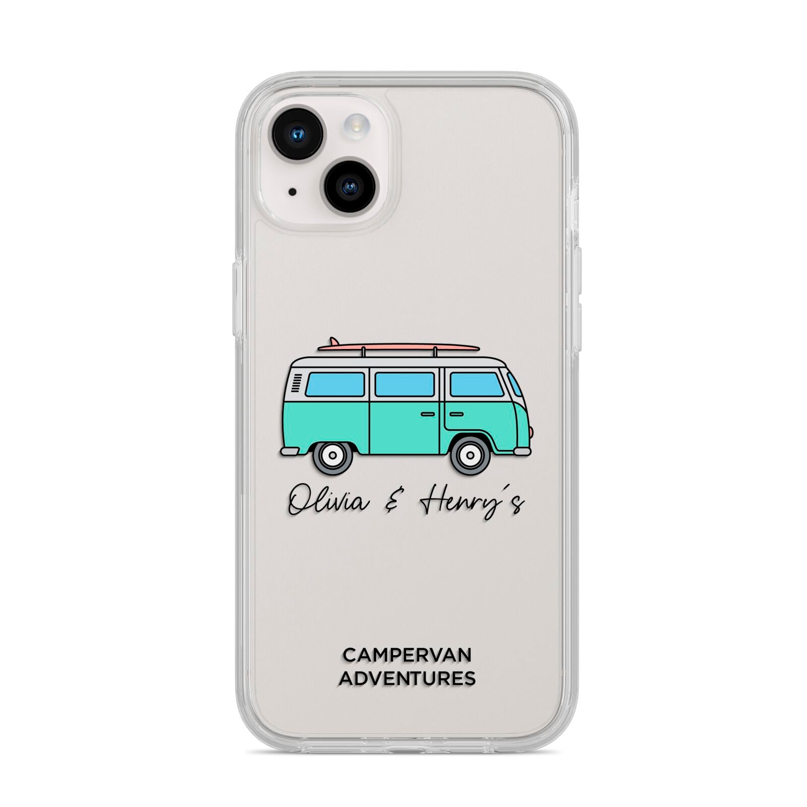 Blue Personalised Campervan Adventures iPhone 14 Plus Clear Tough Case Starlight