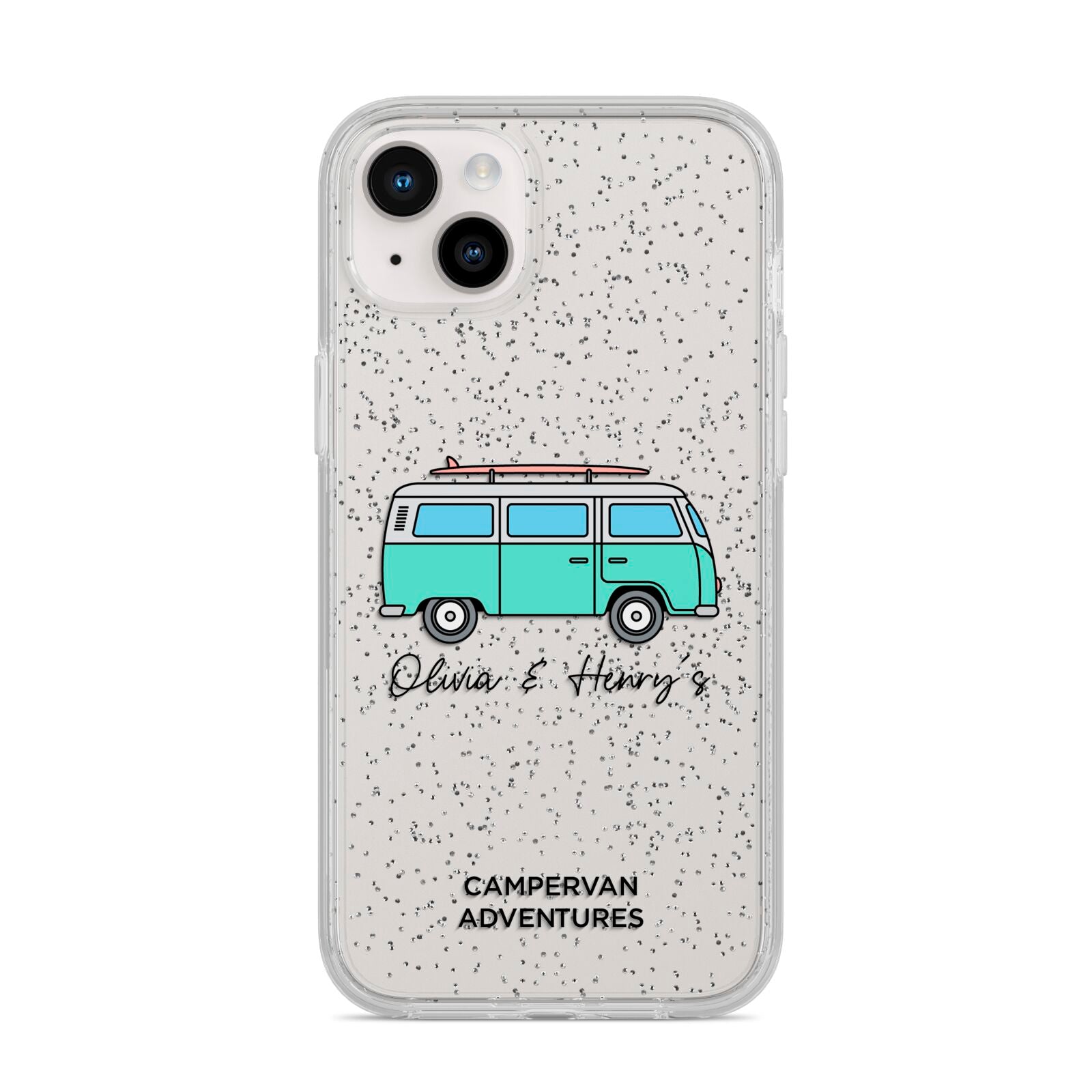 Blue Personalised Campervan Adventures iPhone 14 Plus Glitter Tough Case Starlight