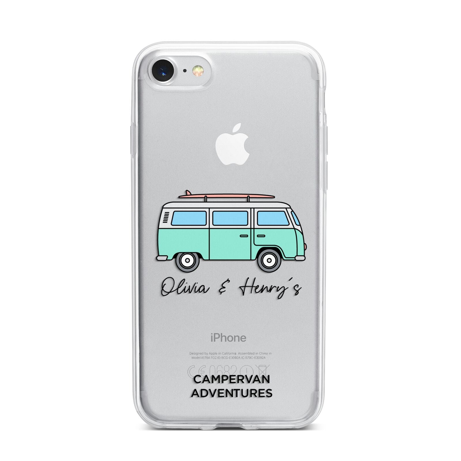 Blue Personalised Campervan Adventures iPhone 7 Bumper Case on Silver iPhone