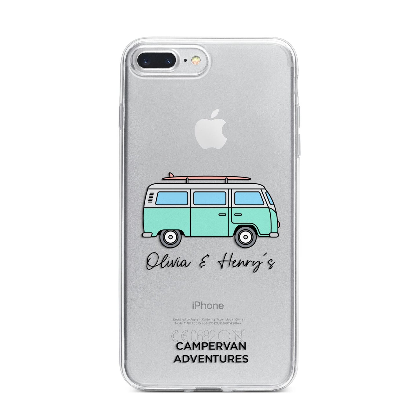 Blue Personalised Campervan Adventures iPhone 7 Plus Bumper Case on Silver iPhone