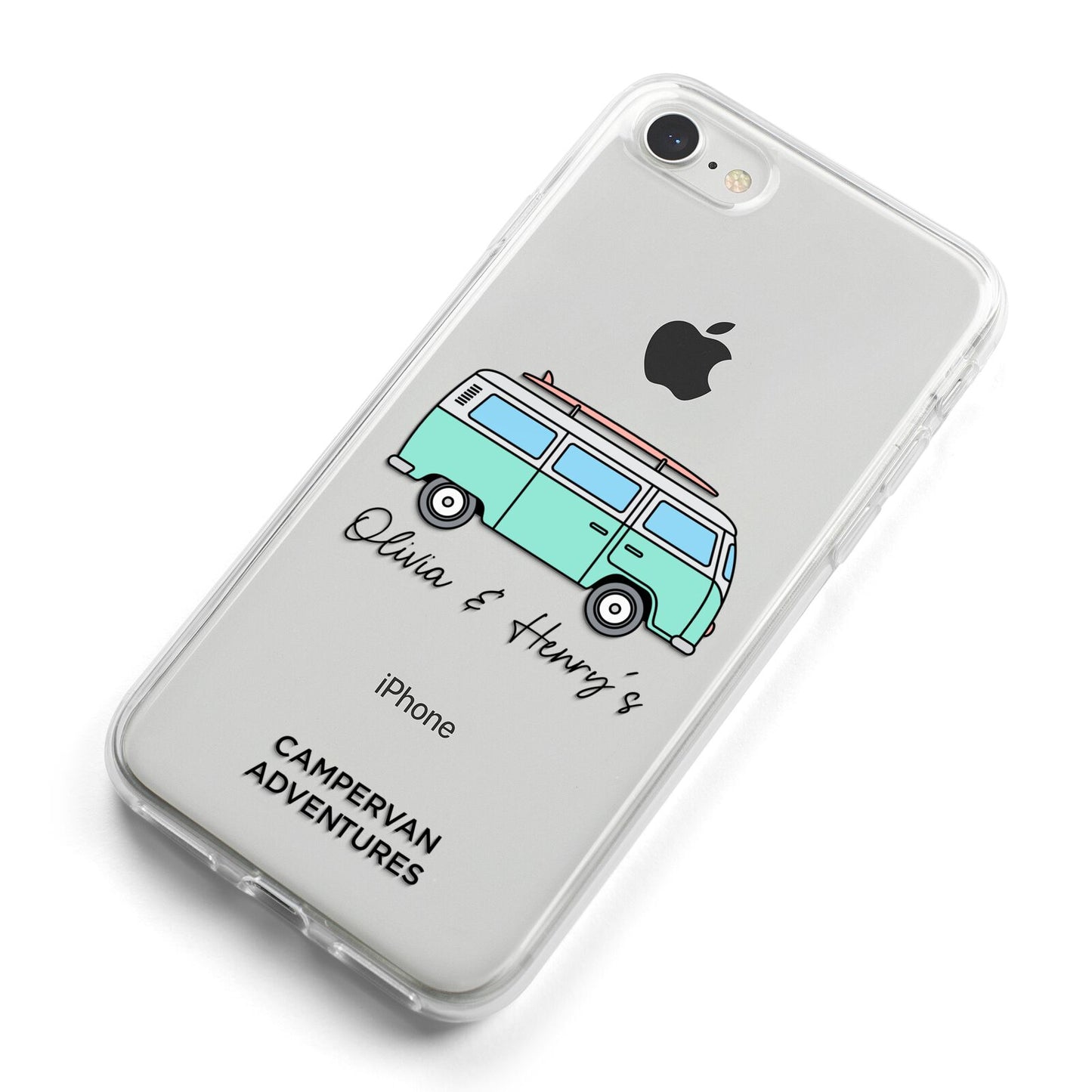 Blue Personalised Campervan Adventures iPhone 8 Bumper Case on Silver iPhone Alternative Image