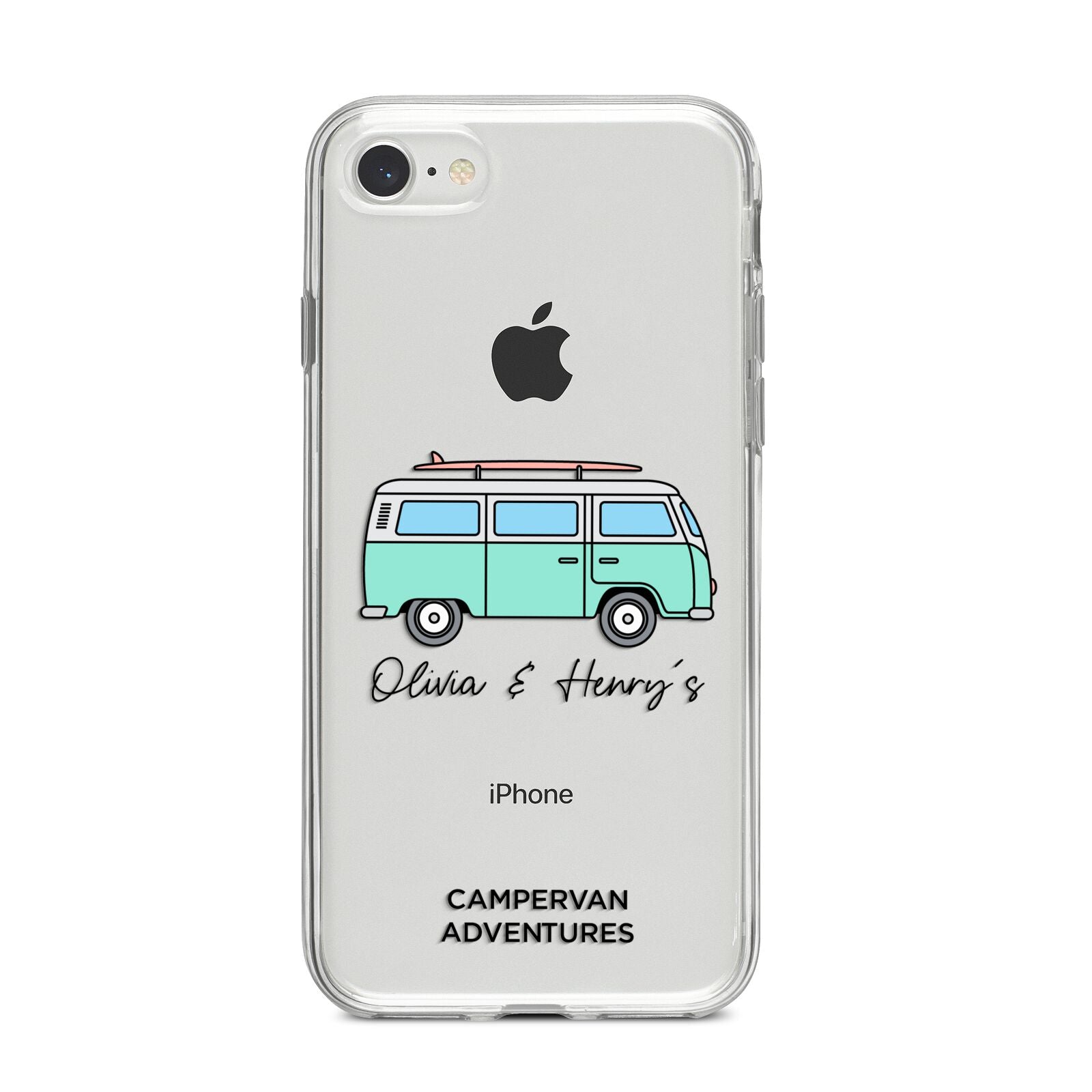 Blue Personalised Campervan Adventures iPhone 8 Bumper Case on Silver iPhone