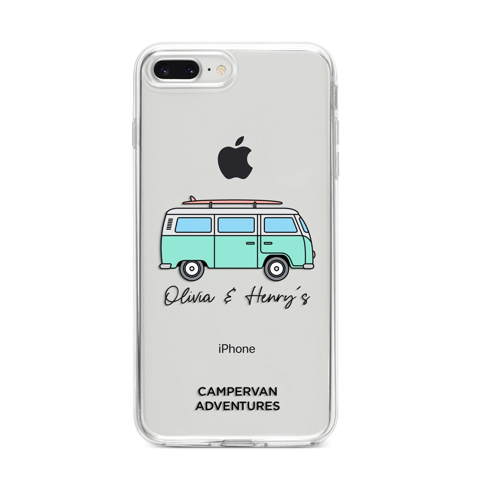 Blue Personalised Campervan Adventures iPhone 8 Plus Bumper Case on Silver iPhone