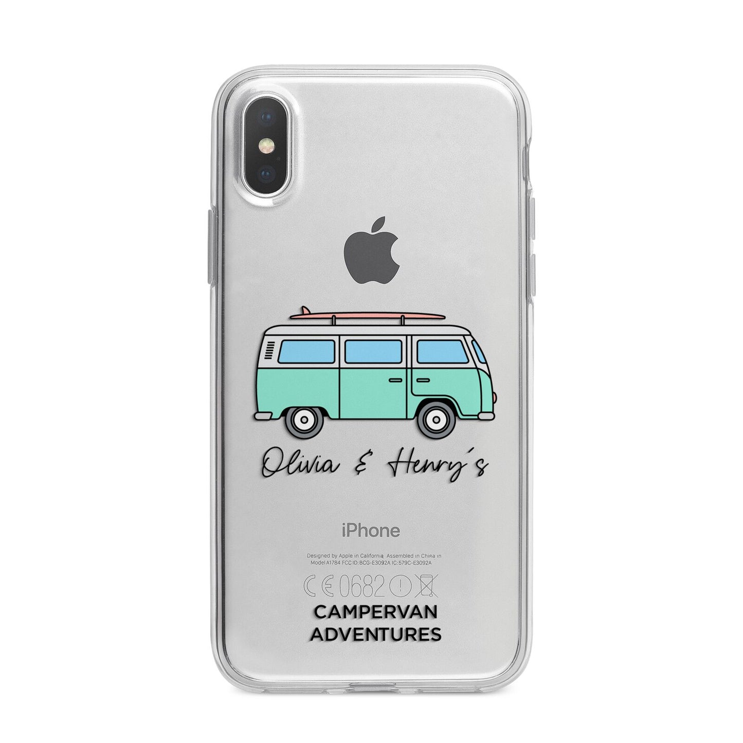 Blue Personalised Campervan Adventures iPhone X Bumper Case on Silver iPhone Alternative Image 1