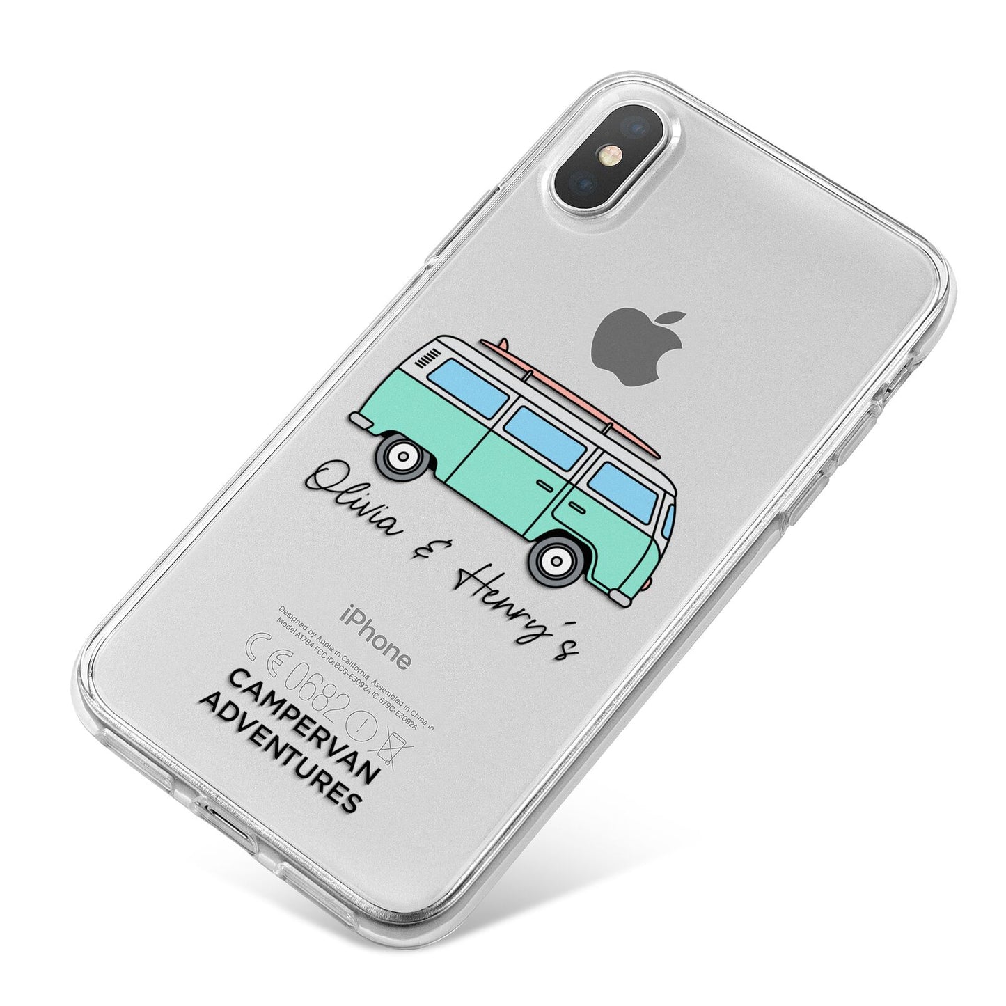 Blue Personalised Campervan Adventures iPhone X Bumper Case on Silver iPhone