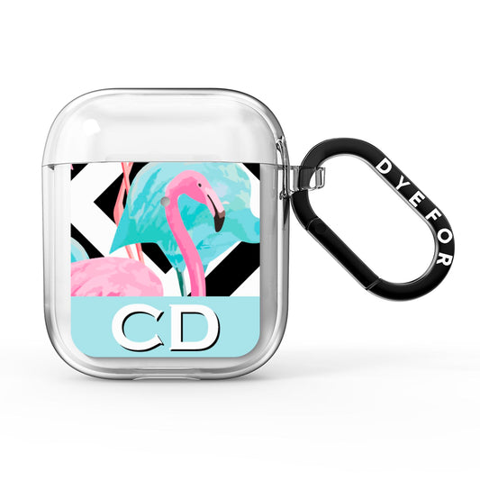 Blue Pink Flamingos AirPods Clear Case