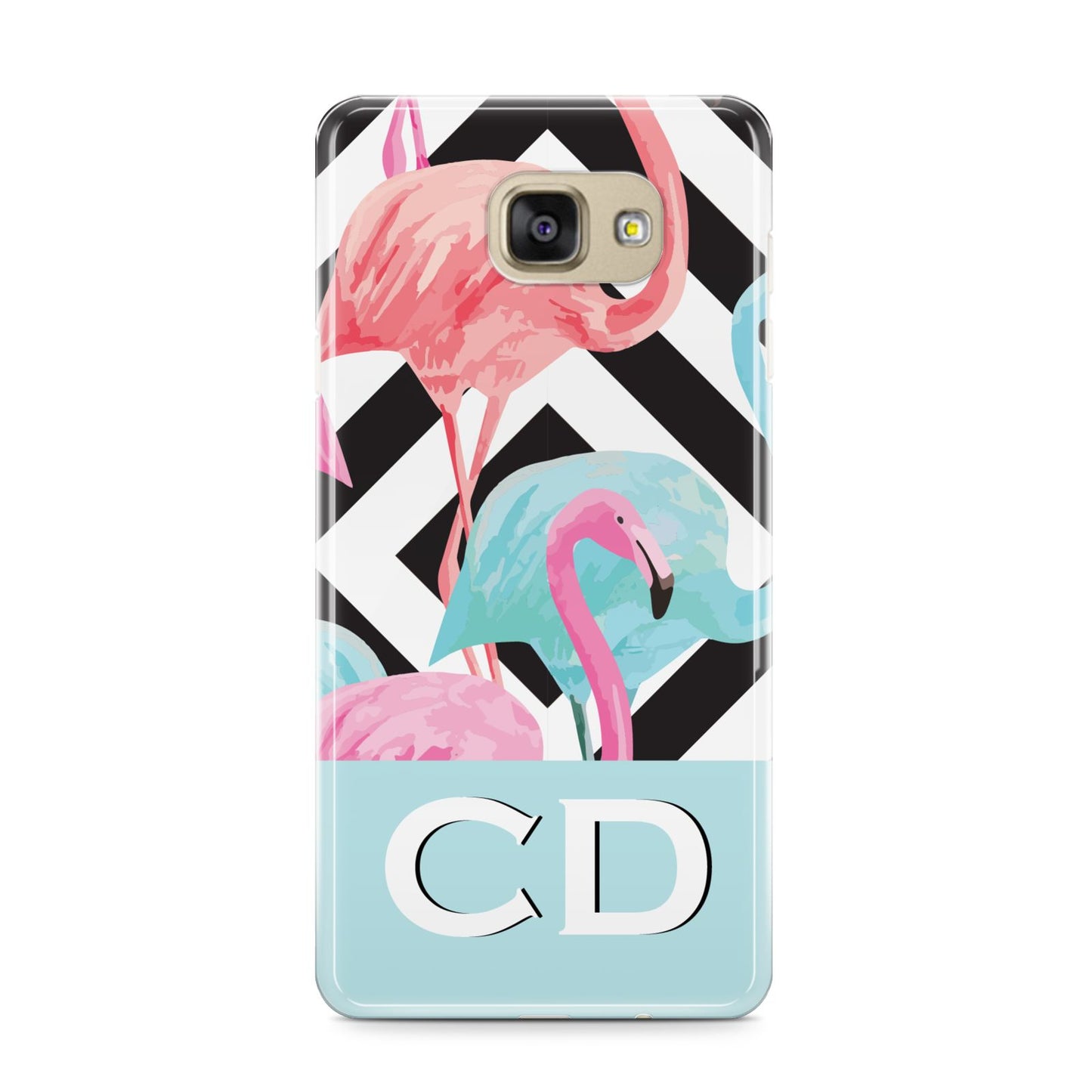 Blue Pink Flamingos Samsung Galaxy A9 2016 Case on gold phone