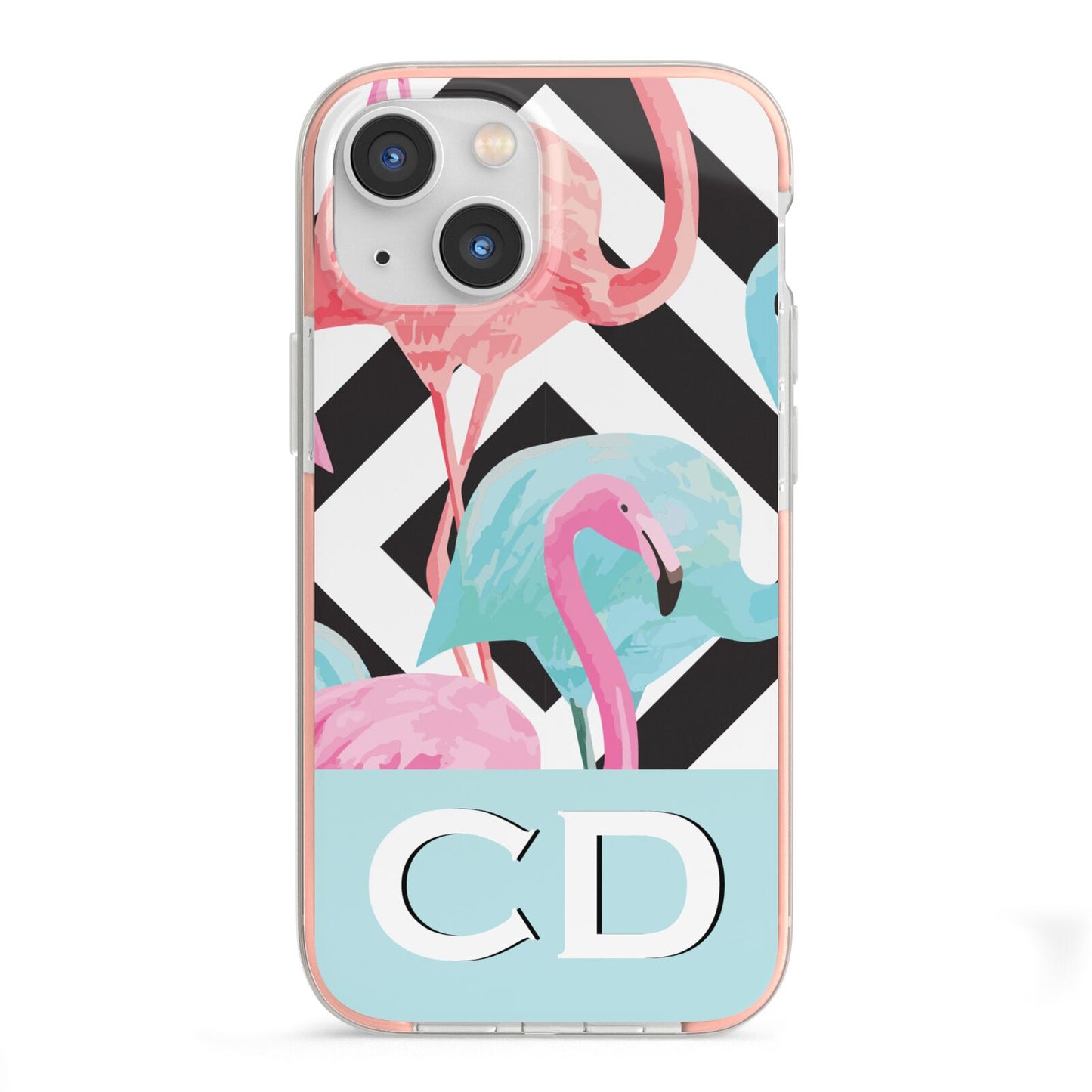 Blue Pink Flamingos iPhone 13 Mini TPU Impact Case with Pink Edges