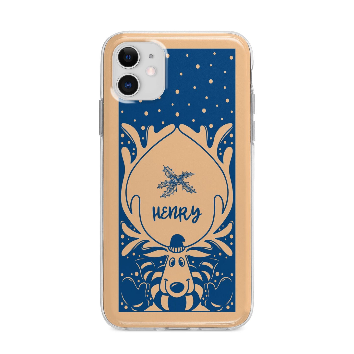 Blue Reindeer Personalised Apple iPhone 11 in White with Bumper Case